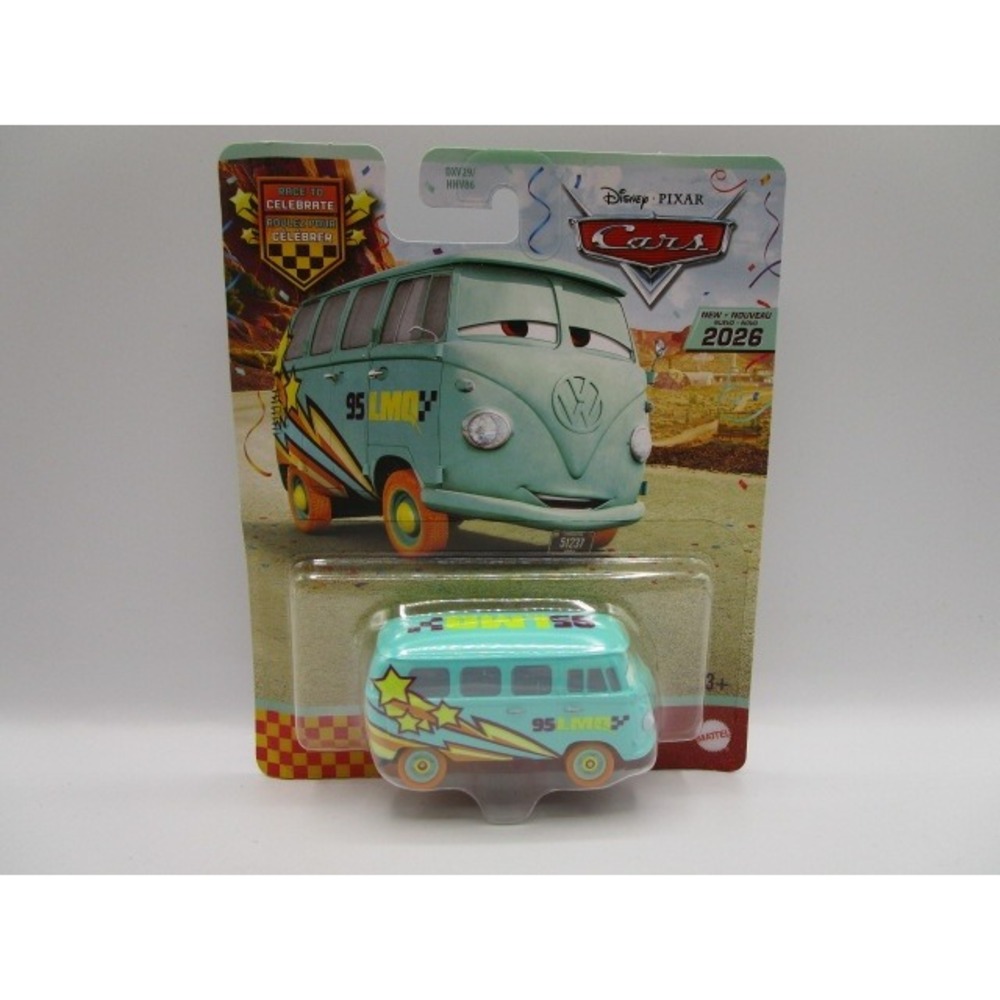 Disney Pixar Cars Fillmore Race to Celebrate 20th Teal VW Bus Diecast Mattel